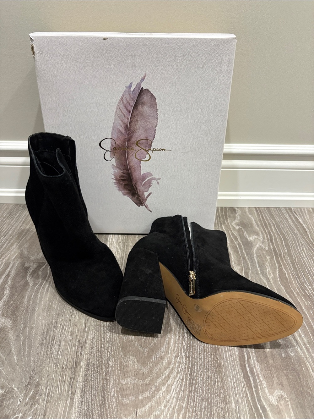 Jessica Simpson Black Suede Block Heel Ankle Boots
